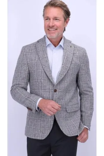 CARL GROSS Harris Tweed Sakko grau kariert Fischgrät-Dessin
