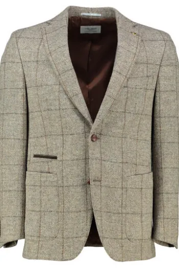 CARL GROSS Harris Tweed Sakko beige kariert Fischgrät