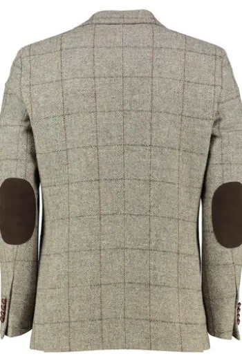 CARL GROSS Harris Tweed Sakko beige kariert Fischgrät