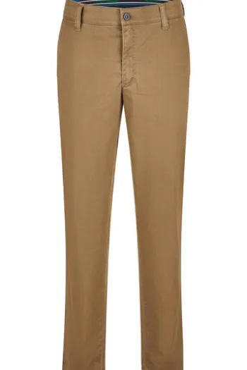 CLUB OF COMFORT High Stretch Baumwoll-Hose hellbraun Garvey Flat-Front
