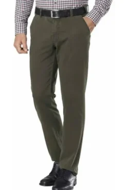 CLUB OF COMFORT High Stretch Baumwoll-Hose oliv Garvey Flat-Front