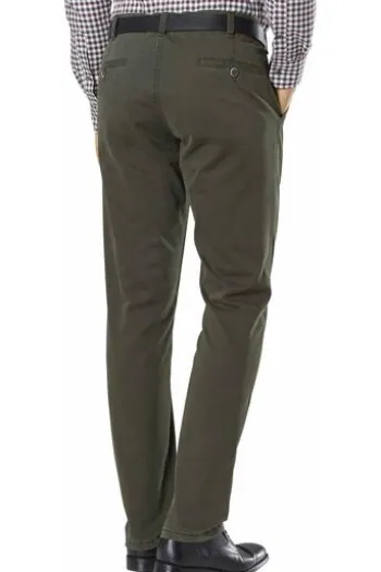 CLUB OF COMFORT High Stretch Baumwoll-Hose oliv Garvey Flat-Front