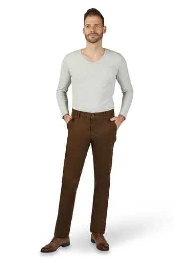 CLUB OF COMFORT High Stretch Baumwoll-Hose braun mit Diamantschliff