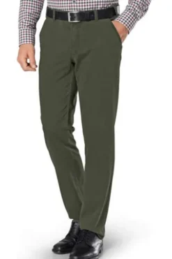 CLUB OF COMFORT High Stretch Baumwoll-Hose oliv Garvey Flat-Front