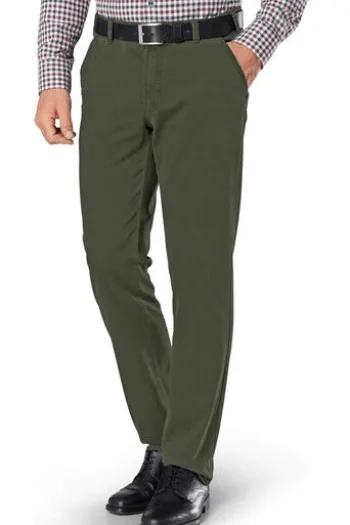 CLUB OF COMFORT High Stretch Baumwoll-Hose oliv Garvey Flat-Front