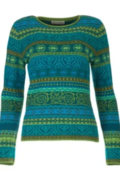 DUNQUE Jacquard-Pullover grün-bunt gemustert