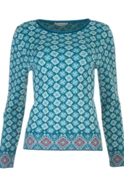 DUNQUE Jacquard-Pullover Petrol-bunt gemustert