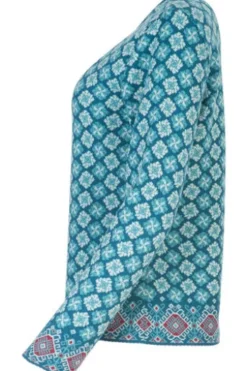 DUNQUE Jacquard-Pullover Petrol-bunt gemustert