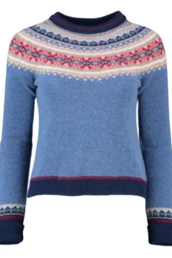 ERIBE Pullover Alpine blue morning gemustert im Fair-Isle Strickmuster