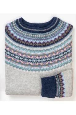 ERIBE Pullover grau im Fair-Isle-Strickmuster