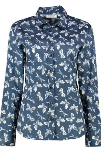 ETERNA Bluse blau gemustert Langarm