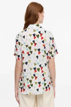 ETERNA Bluse mit Hemdkragen weiß/mehrfarbig bedruckt Regular Fit Kurzarm