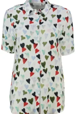 ETERNA Bluse mit Hemdkragen weiß/mehrfarbig bedruckt Regular Fit Kurzarm