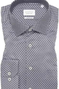 ETERNA Hemd anthrazit gemustert Comfort Fit Langarm