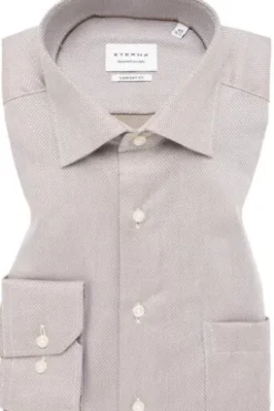 ETERNA Hemd beige gemustert Comfort Fit Langarm