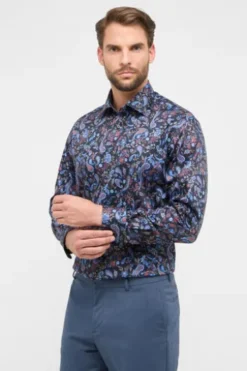 ETERNA Hemd blau gemustert Comfort Fit Langarm