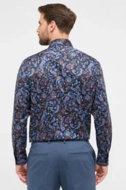 ETERNA Hemd blau gemustert Comfort Fit Langarm