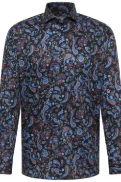 ETERNA Hemd blau gemustert Comfort Fit Langarm