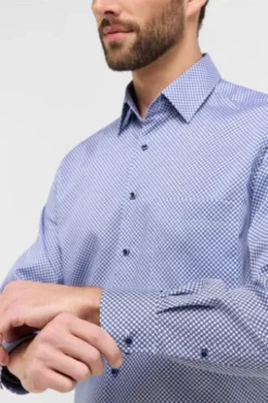 ETERNA Hemd blau gepunktet Comfort Fit Langarm