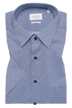 ETERNA Hemd blau gepunktet Comfort Fit Kurzarm