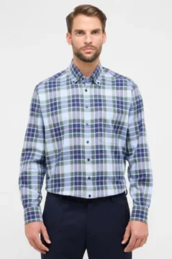 ETERNA Hemd blau kariert comfort fit Langarm