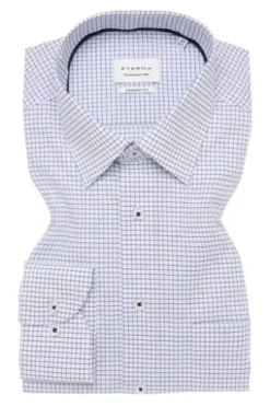 ETERNA Hemd blau kariert Comfort Fit Langarm