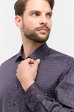 ETERNA Hemd bordeaux/blau gepunktet Comfort Fit Langarm