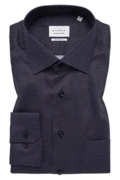 ETERNA Hemd bordeaux/blau gepunktet Comfort Fit Langarm