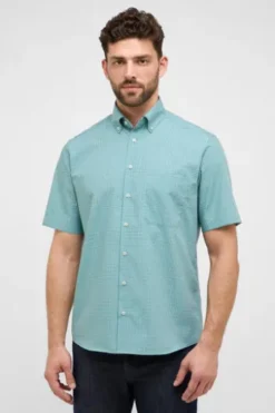 ETERNA Hemd grün kariert Comfort Fit Kurzarm Button-down