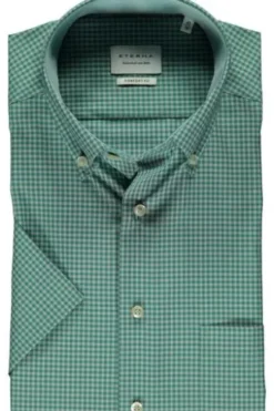 ETERNA Hemd grün kariert Comfort Fit Kurzarm Button-down
