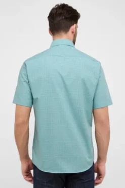 ETERNA Hemd grün kariert Comfort Fit Kurzarm Button-down