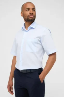 ETERNA Hemd hellblau Comfort Fit Kurzarm Popeline