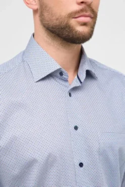 ETERNA Hemd himmelblau gemustert Comfort Fit Langarm