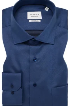 ETERNA Hemd marine gemustert Comfort Fit Langarm