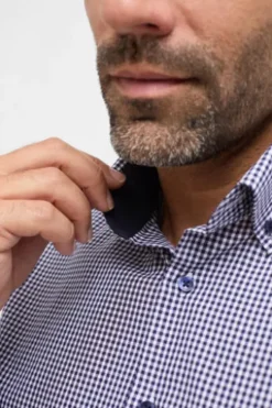 ETERNA Hemd marine kariert Comfort Fit Langarm Button-down