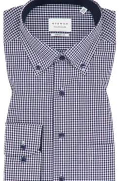 ETERNA Hemd marine kariert Comfort Fit Langarm Button-down