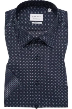 ETERNA Hemd navy gepunktet Comfort Fit Kurzarm