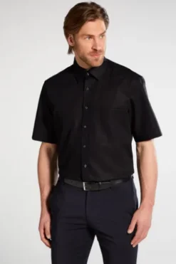 ETERNA Hemd schwarz Comfort Fit Kurzam Popeline