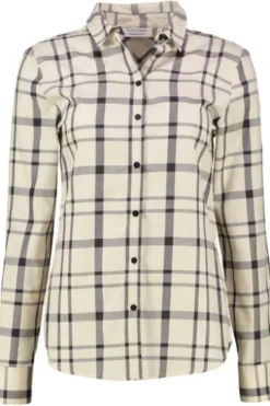 ETERNA Karo-Bluse beige kariert Langarm in weicher Baumwoll-Mix Qualität