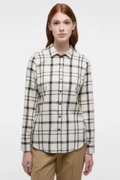 ETERNA Karo-Bluse beige kariert Langarm in weicher Baumwoll-Mix Qualität