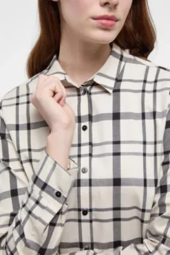ETERNA Karo-Bluse beige kariert Langarm in weicher Baumwoll-Mix Qualität