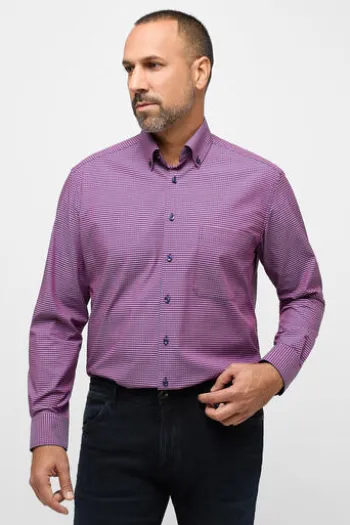 ETERNA Karo Hemd bordeaux kariert Comfort Fit Langarm Button-down