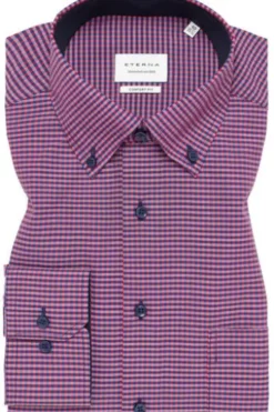 ETERNA Karo Hemd bordeaux kariert Comfort Fit Langarm Button-down