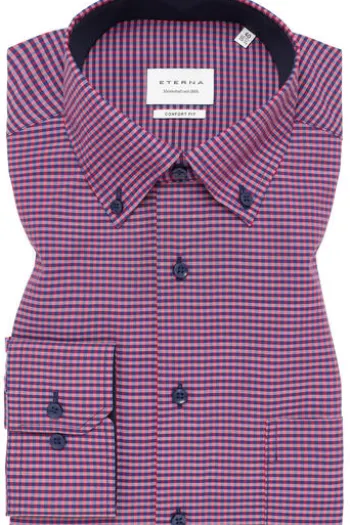 ETERNA Karo Hemd bordeaux kariert Comfort Fit Langarm Button-down