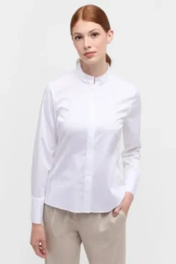 ETERNA Langarm-Bluse weiß mit Stehkragen - Satin