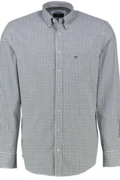 FYNCH HATTON Hemd blau/beige kariert Regular Fit Langarm
