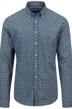 FYNCH HATTON Hemd blau/rot gemustert Regular Fit Langarm Button-Down