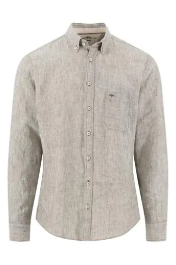 FYNCH HATTON Leinen Hemd dark khaki Casual Fit