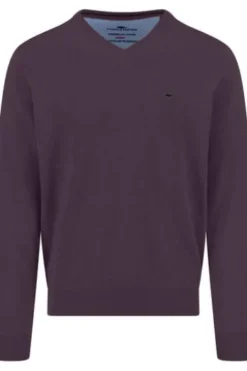 FYNCH HATTON V-Ausschnitt Pullover aubergine Casual Fit