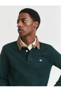 GANT Cord Collar Heavy Polo Shirt tartan green